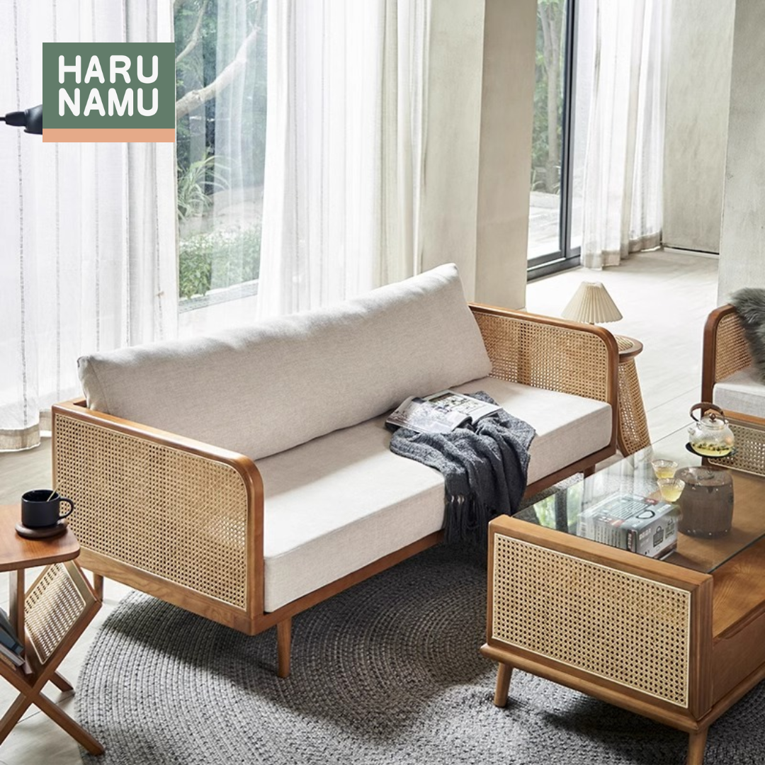 YUTAKA Solid Wood Rattan Sofa
