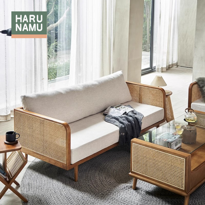 YUTAKA Solid Wood Rattan Sofa