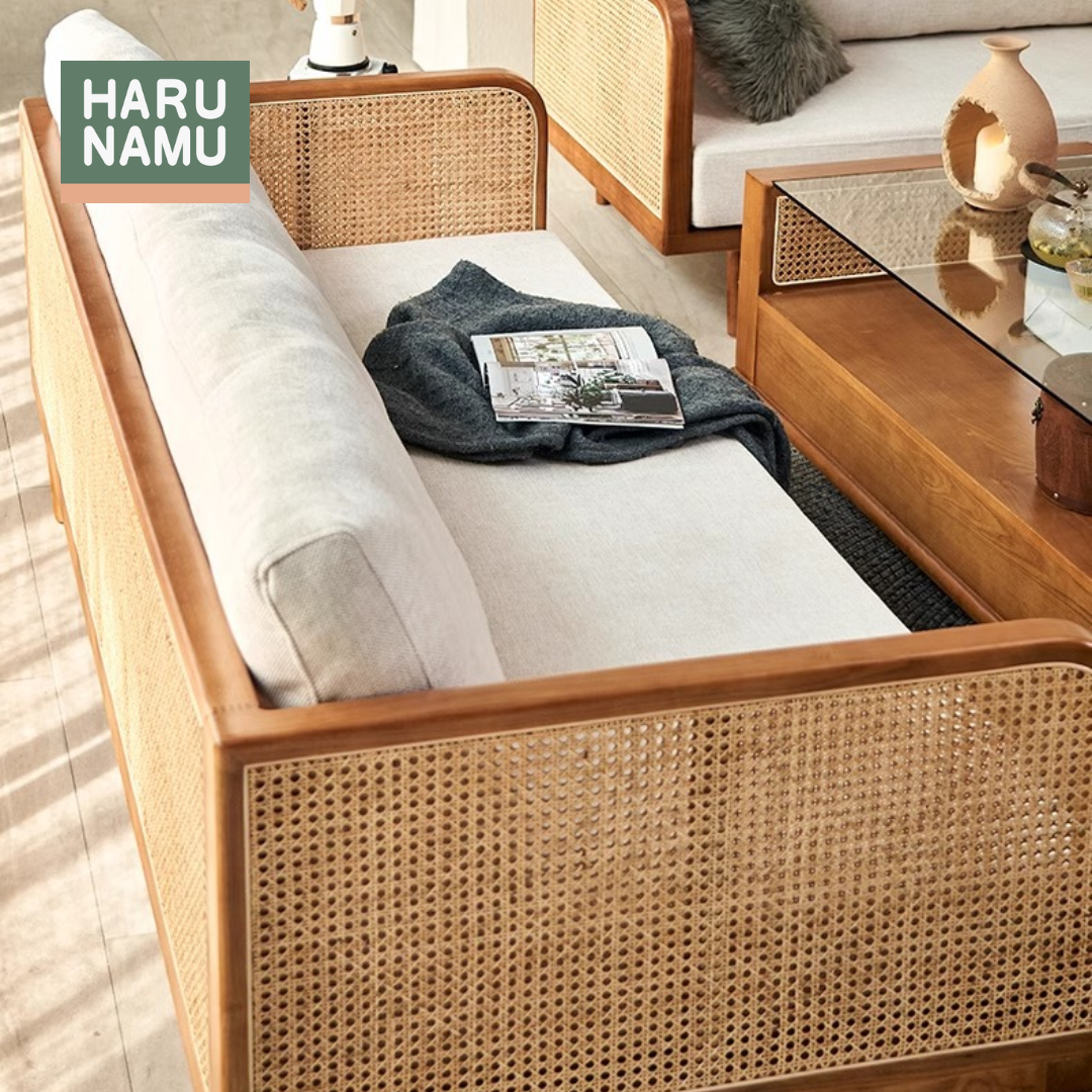 YUTAKA Solid Wood Rattan Sofa