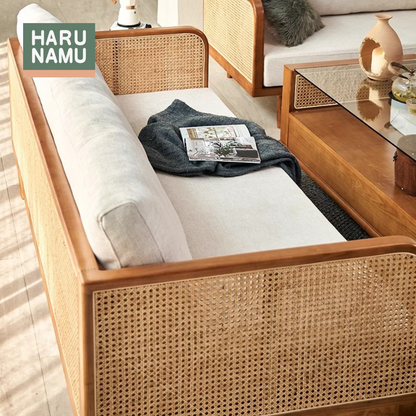 YUTAKA Solid Wood Rattan Sofa