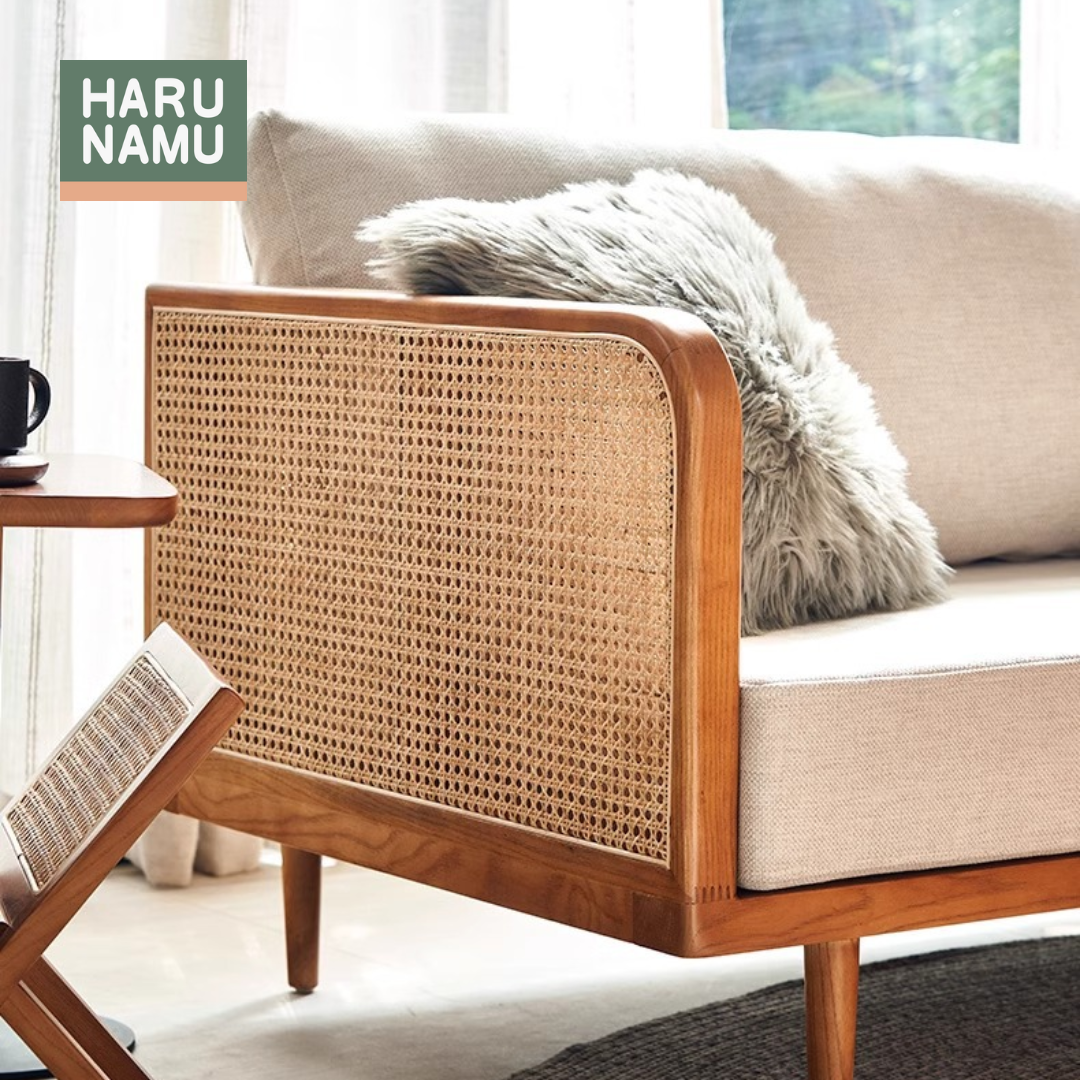 YUTAKA Solid Wood Rattan Sofa