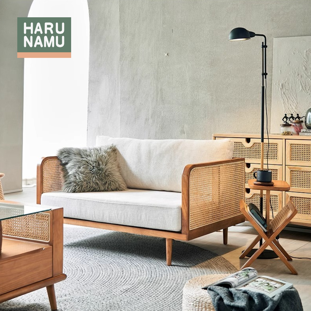 YUTAKA Solid Wood Rattan Sofa