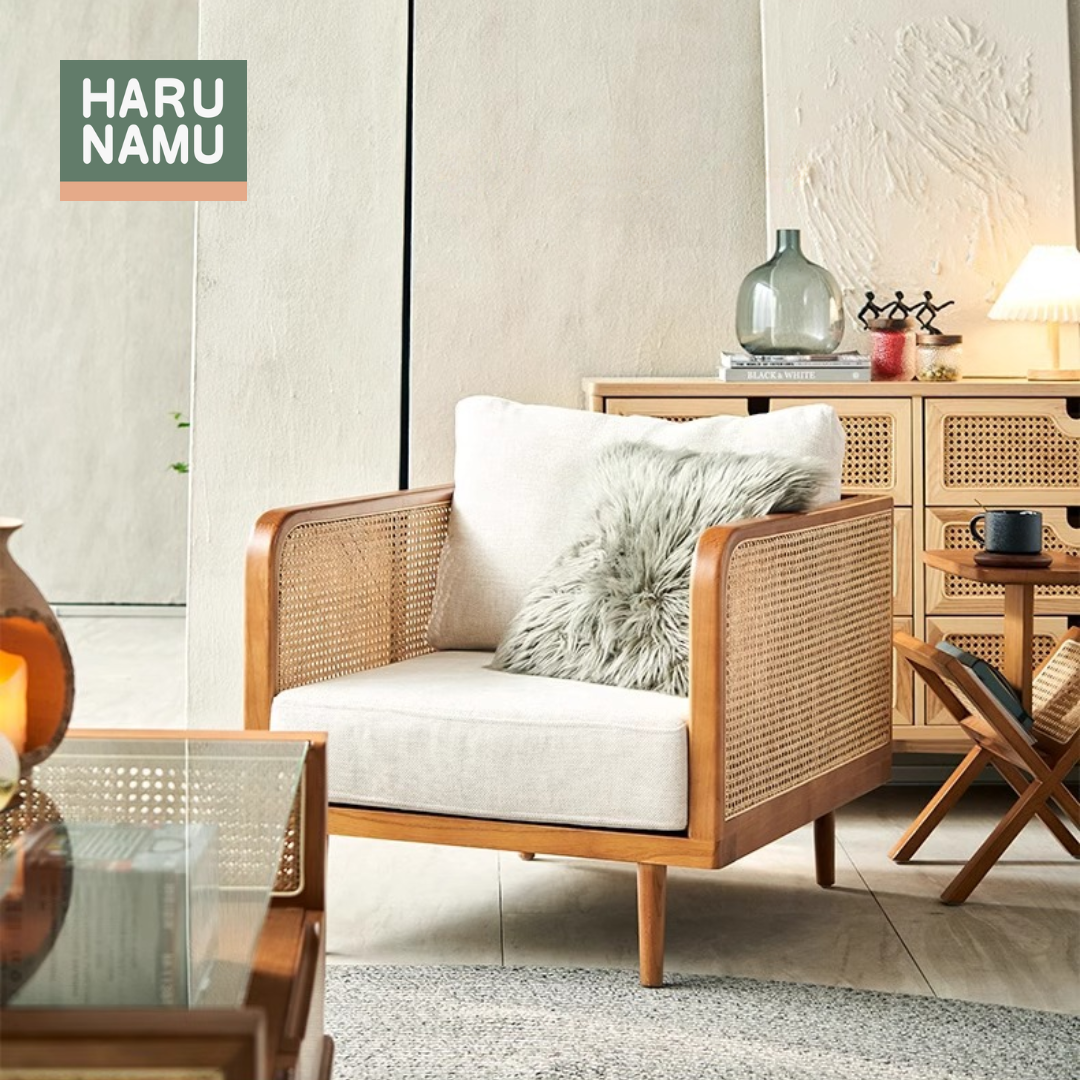 YUTAKA Solid Wood Rattan Sofa