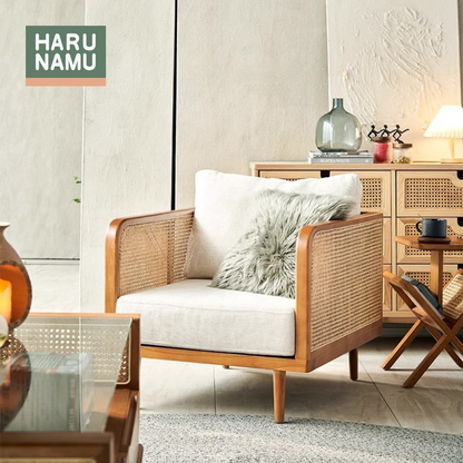 YUTAKA Solid Wood Rattan Sofa