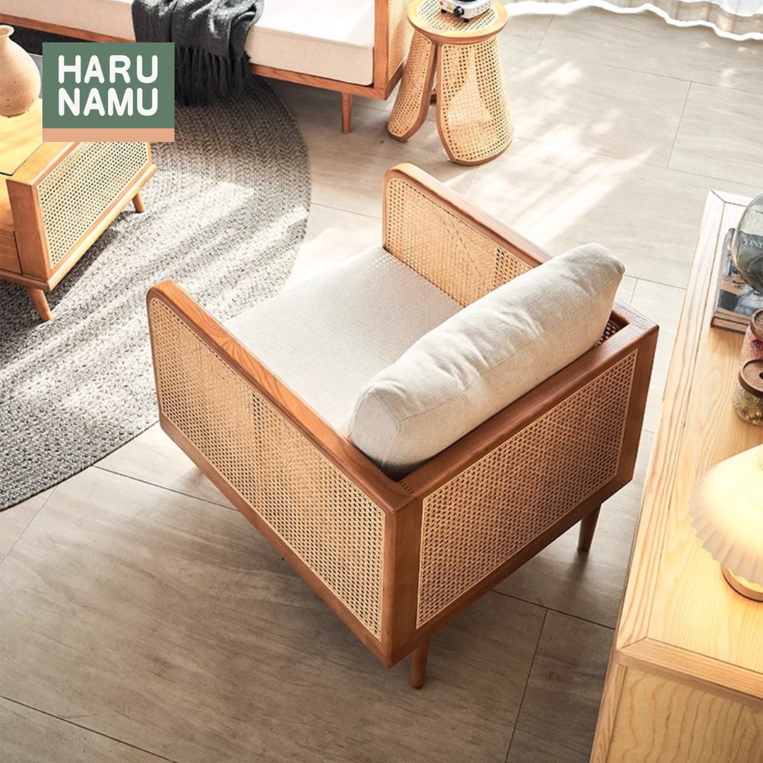 YUTAKA Solid Wood Rattan Sofa